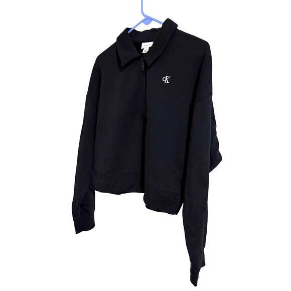 Calvin Klein Archive Logo Fleece Quarter Zip Polo Sweatshirt - Picture 5 of 9